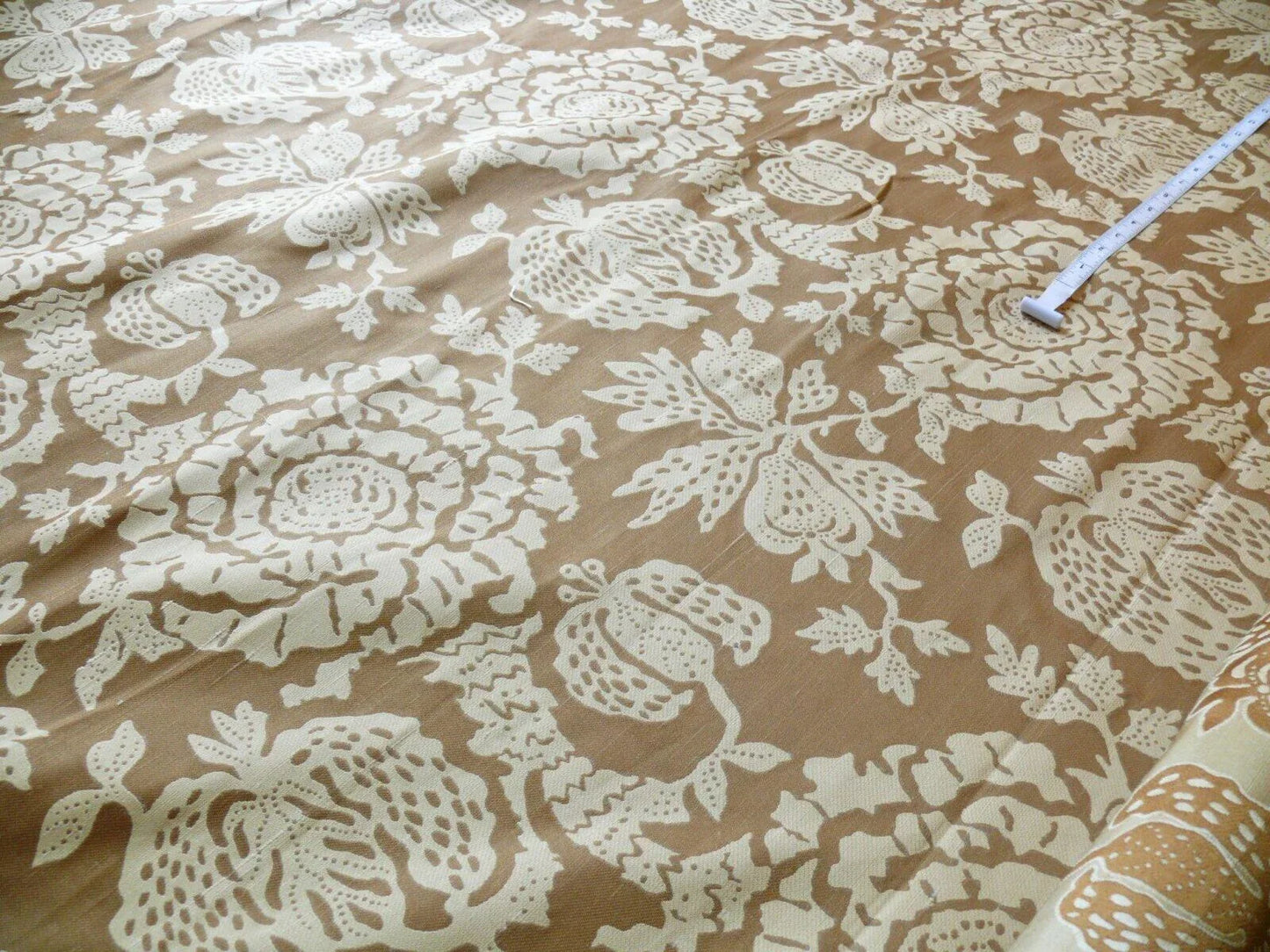 bty 100% Silk Lampas Papercut Tree Of Life Pom "Nugget" Light Gold