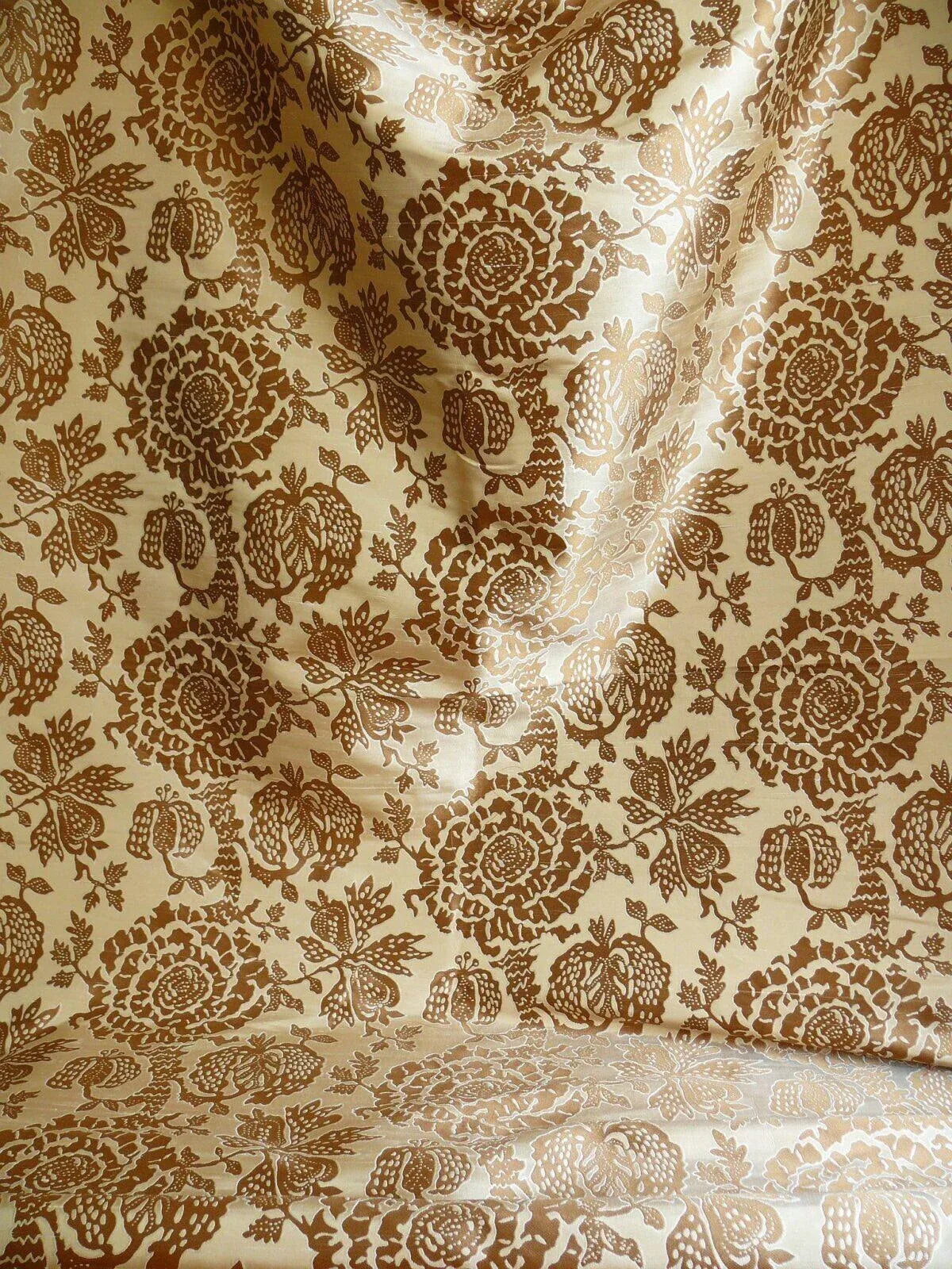 bty 100% Silk Lampas Papercut Tree Of Life Pom "Nugget" Light Gold