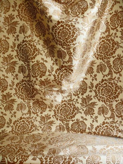 bty 100% Silk Lampas Papercut Tree Of Life Pom "Nugget" Light Gold