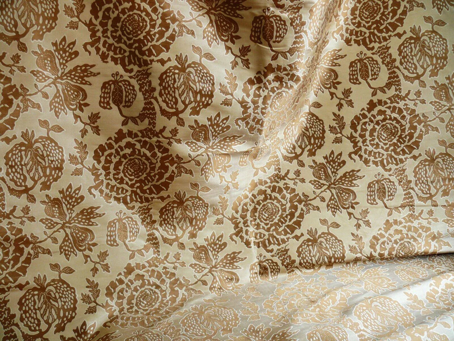 bty 100% Silk Lampas Papercut Tree Of Life Pom "Nugget" Light Gold