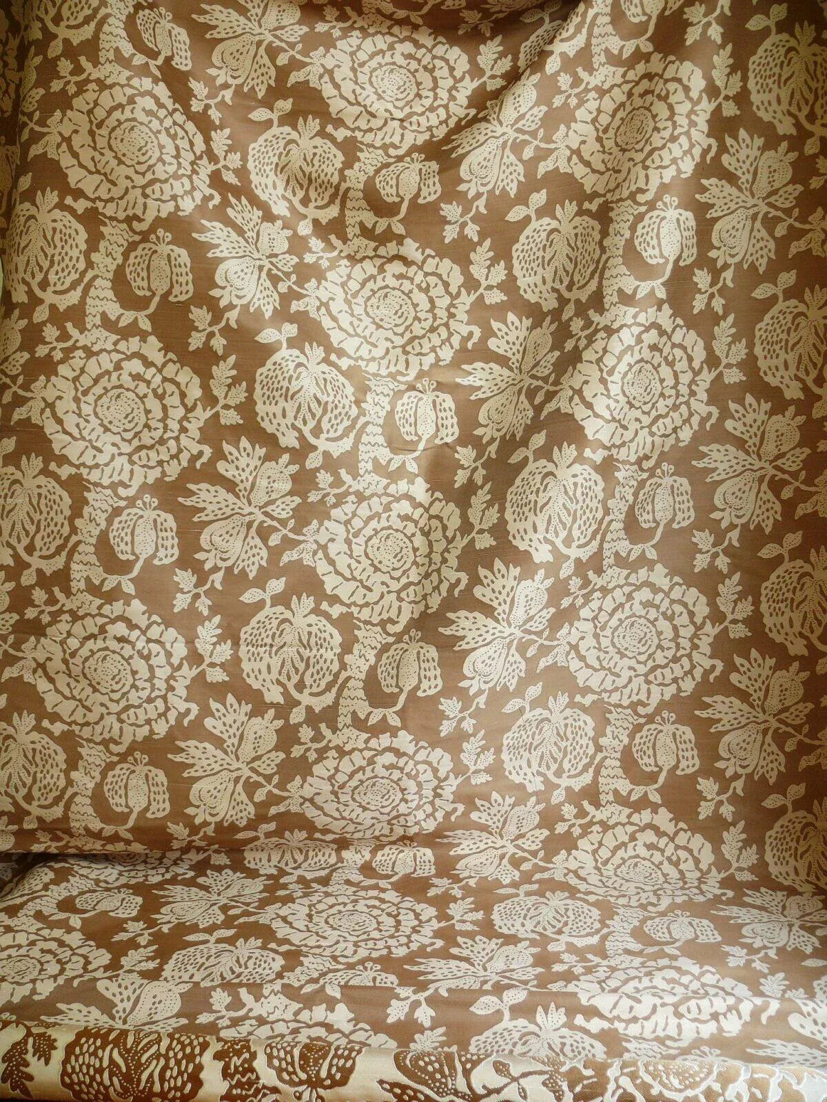 bty 100% Silk Lampas Papercut Tree Of Life Pom "Nugget" Light Gold