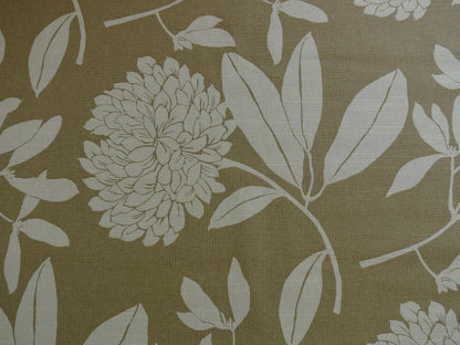 6.4YD Duralee Heyward Cotton Tropical Plants Soothing Beige Brown White