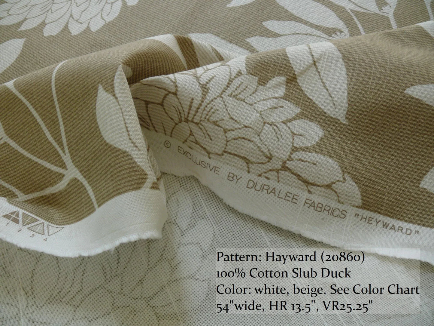 6.4YD Duralee Heyward Cotton Tropical Plants Soothing Beige Brown White
