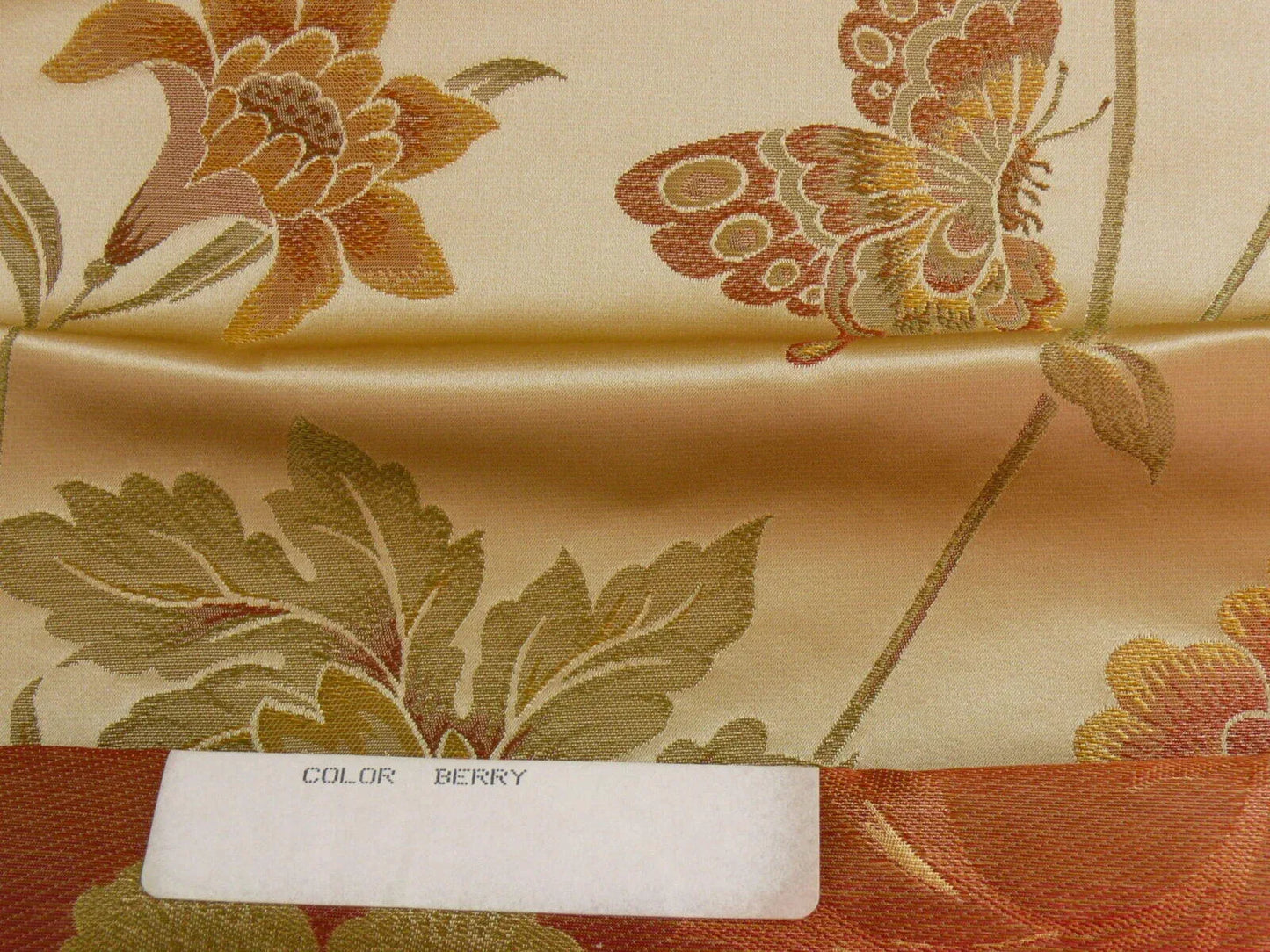 By yard Stunner Chino-asian Pink Peony Butterfly "berry" 100% Silk Lampas