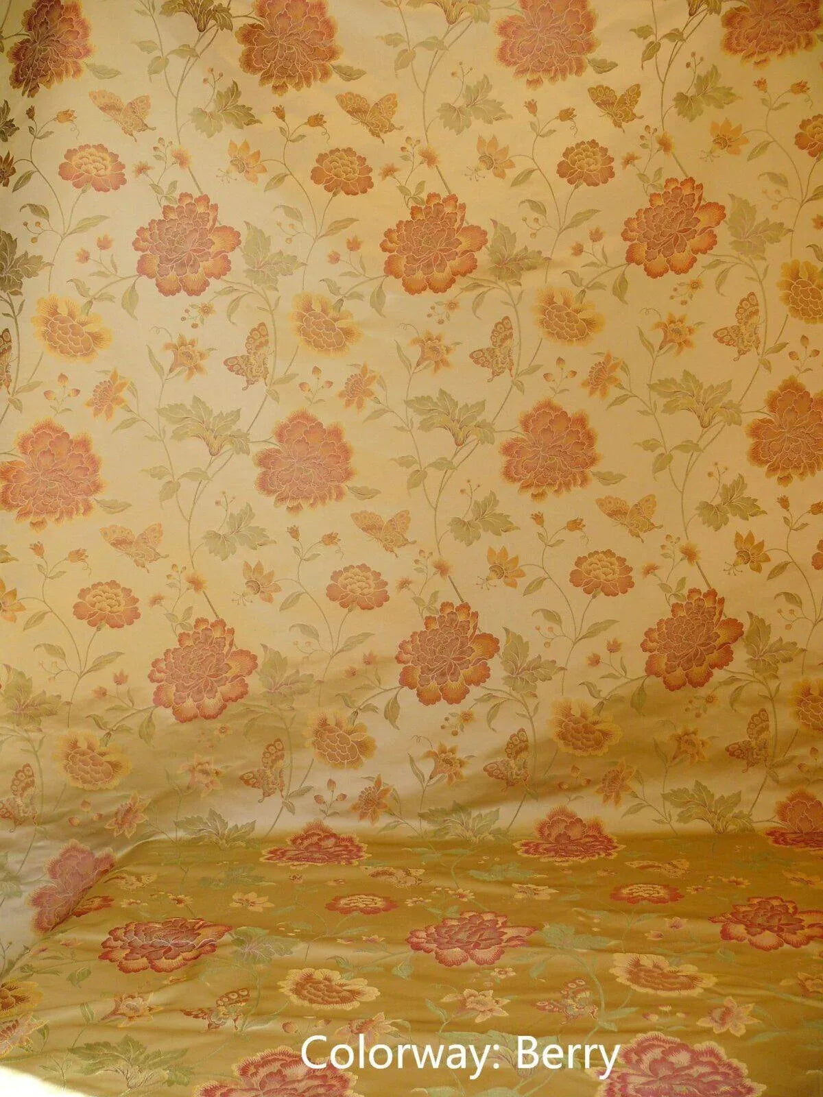 By yard Stunner Chino-asian Pink Peony Butterfly “glacier Blue” 100% Silk Lampas