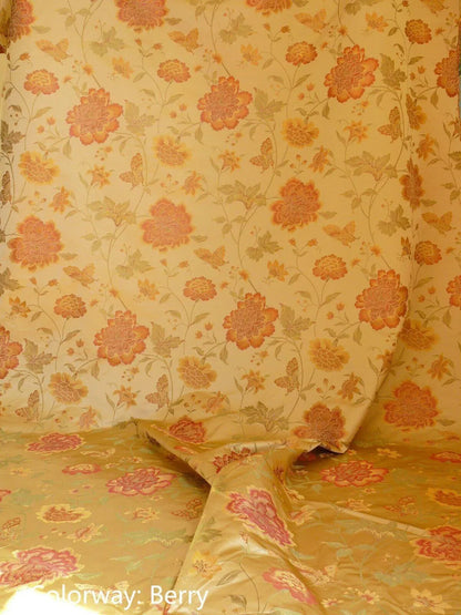 By yard Stunner Chino-asian Pink Peony Butterfly "berry" 100% Silk Lampas