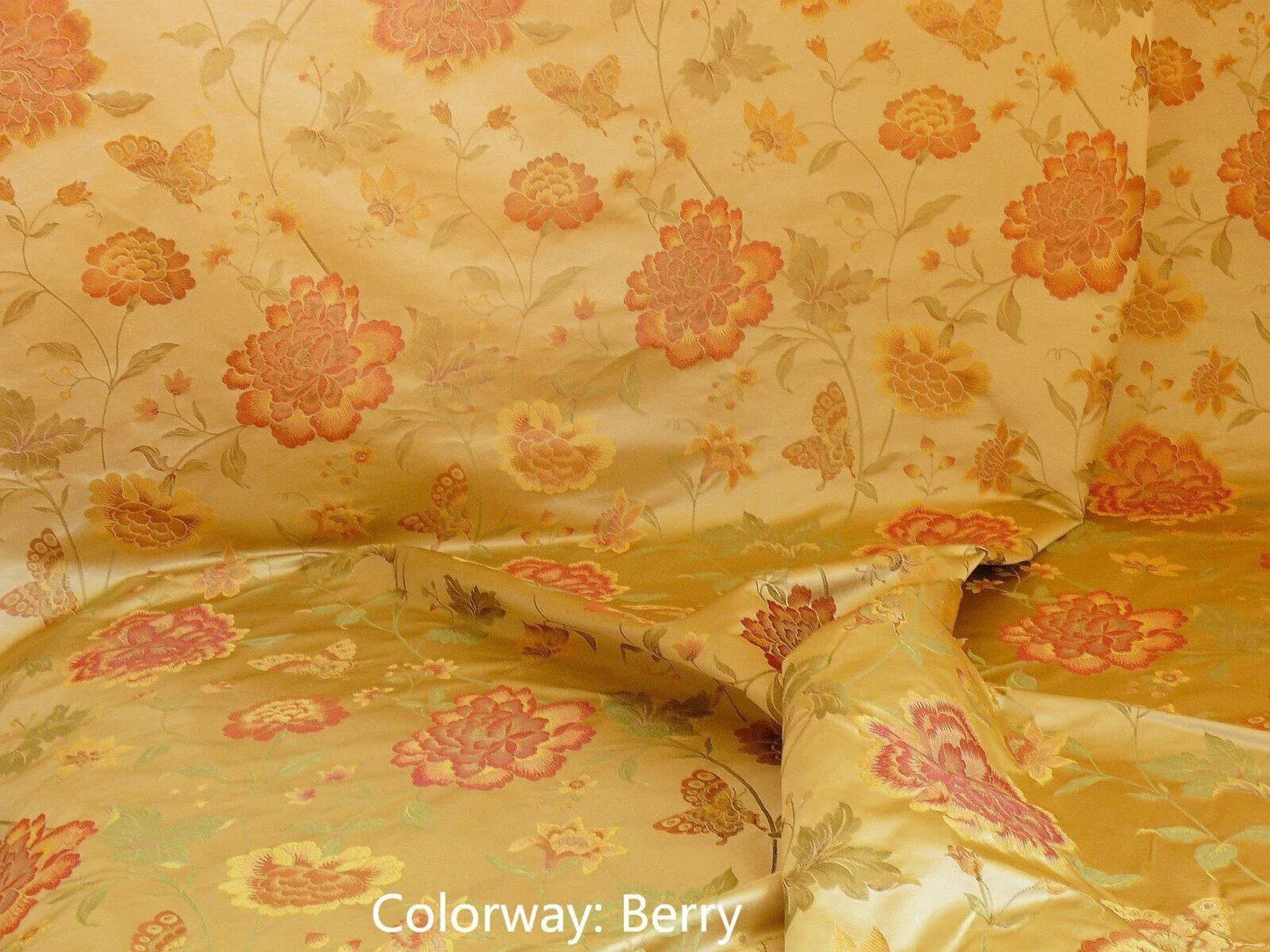 By yard Stunner Chino-asian Pink Peony Butterfly "berry" 100% Silk Lampas