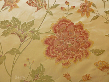 By yard Stunner Chino-asian Pink Peony Butterfly "berry" 100% Silk Lampas