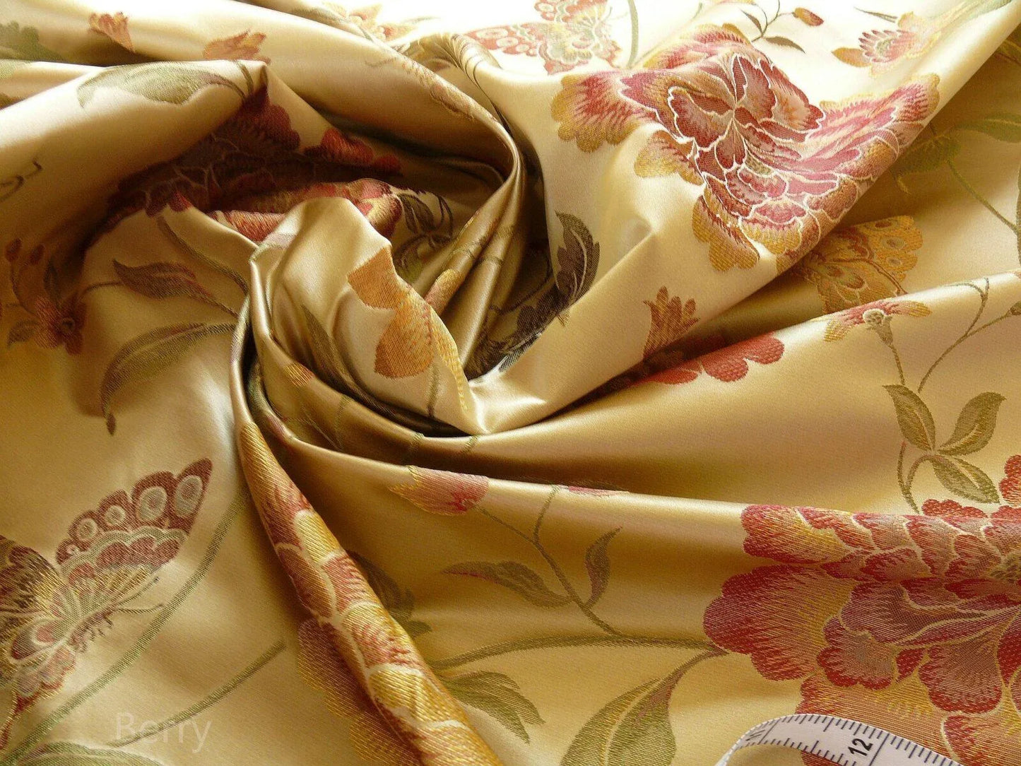 By yard Stunner Chino-asian Pink Peony Butterfly "berry" 100% Silk Lampas