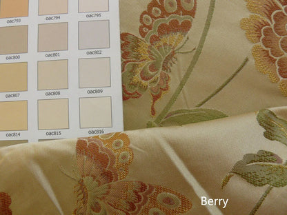 By yard Stunner Chino-asian Pink Peony Butterfly "berry" 100% Silk Lampas