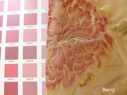 By yard Stunner Chino-asian Pink Peony Butterfly "berry" 100% Silk Lampas