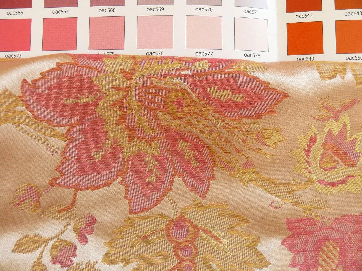 Hiend Exclusive Classic Silk Lampas Jacobean Flower Sparkling Pink+gold+cream (488a, 488b)
