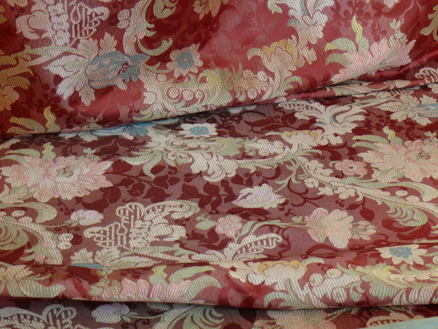 Scalamandre "louis XV" 100% Silk Lampas Multi On Deep Red Chinoserie Peony Cloud