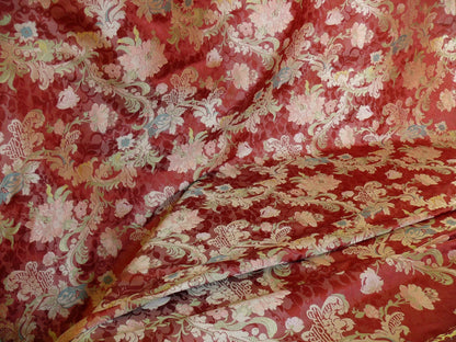 Scalamandre "louis XV" 100% Silk Lampas Multi On Deep Red Chinoserie Peony Cloud
