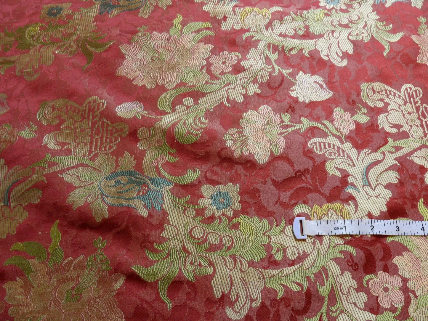 Scalamandre "louis XV" 100% Silk Lampas Multi On Deep Red Chinoserie Peony Cloud