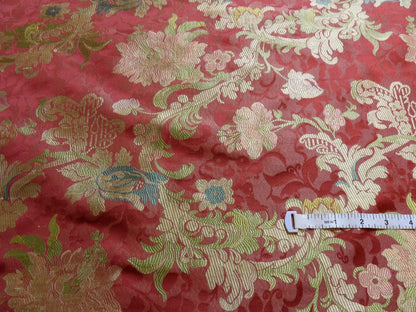 Scalamandre "louis XV" 100% Silk Lampas Multi On Deep Red Chinoserie Peony Cloud