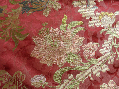 Scalamandre "louis XV" 100% Silk Lampas Multi On Deep Red Chinoserie Peony Cloud