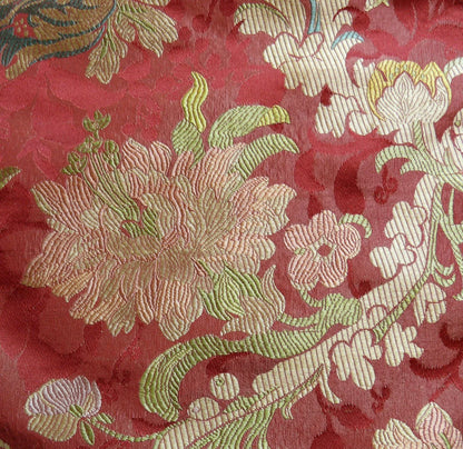 Scalamandre "louis XV" 100% Silk Lampas Multi On Deep Red Chinoserie Peony Cloud