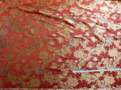 Scalamandre "louis XV" 100% Silk Lampas Multi On Deep Red Chinoserie Peony Cloud