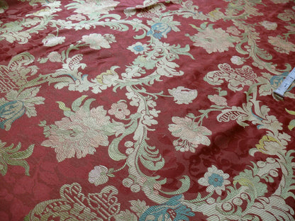 Scalamandre "louis XV" 100% Silk Lampas Multi On Deep Red Chinoserie Peony Cloud