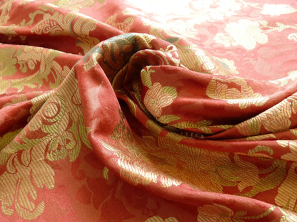 Scalamandre "louis XV" 100% Silk Lampas Multi On Deep Red Chinoserie Peony Cloud