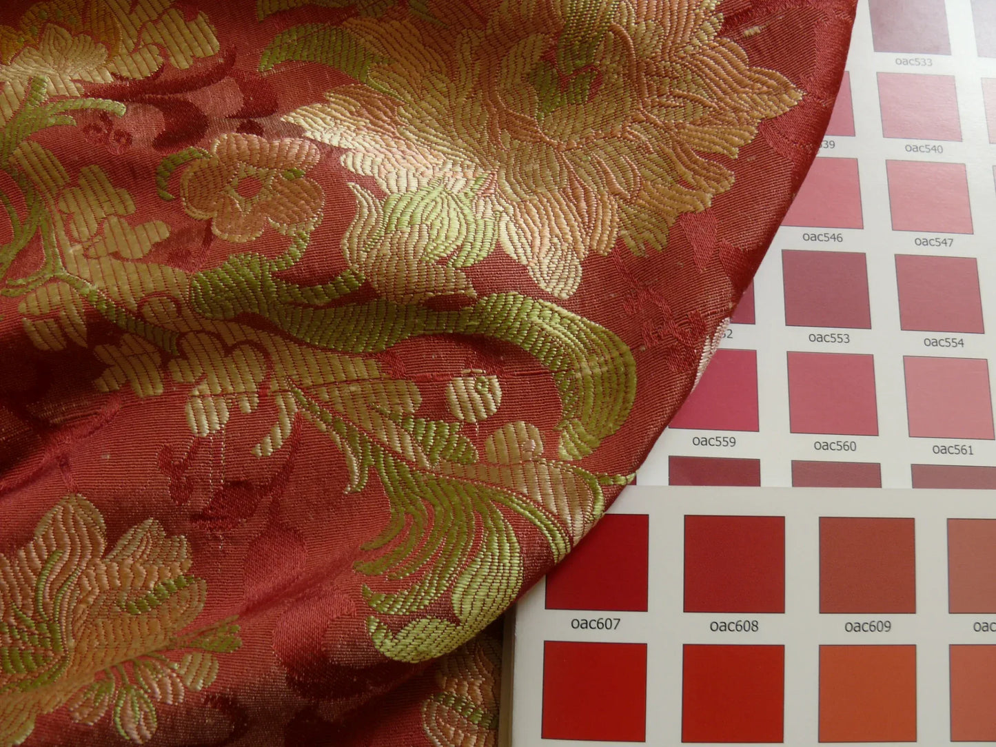 Scalamandre "louis XV" 100% Silk Lampas Multi On Deep Red Chinoserie Peony Cloud