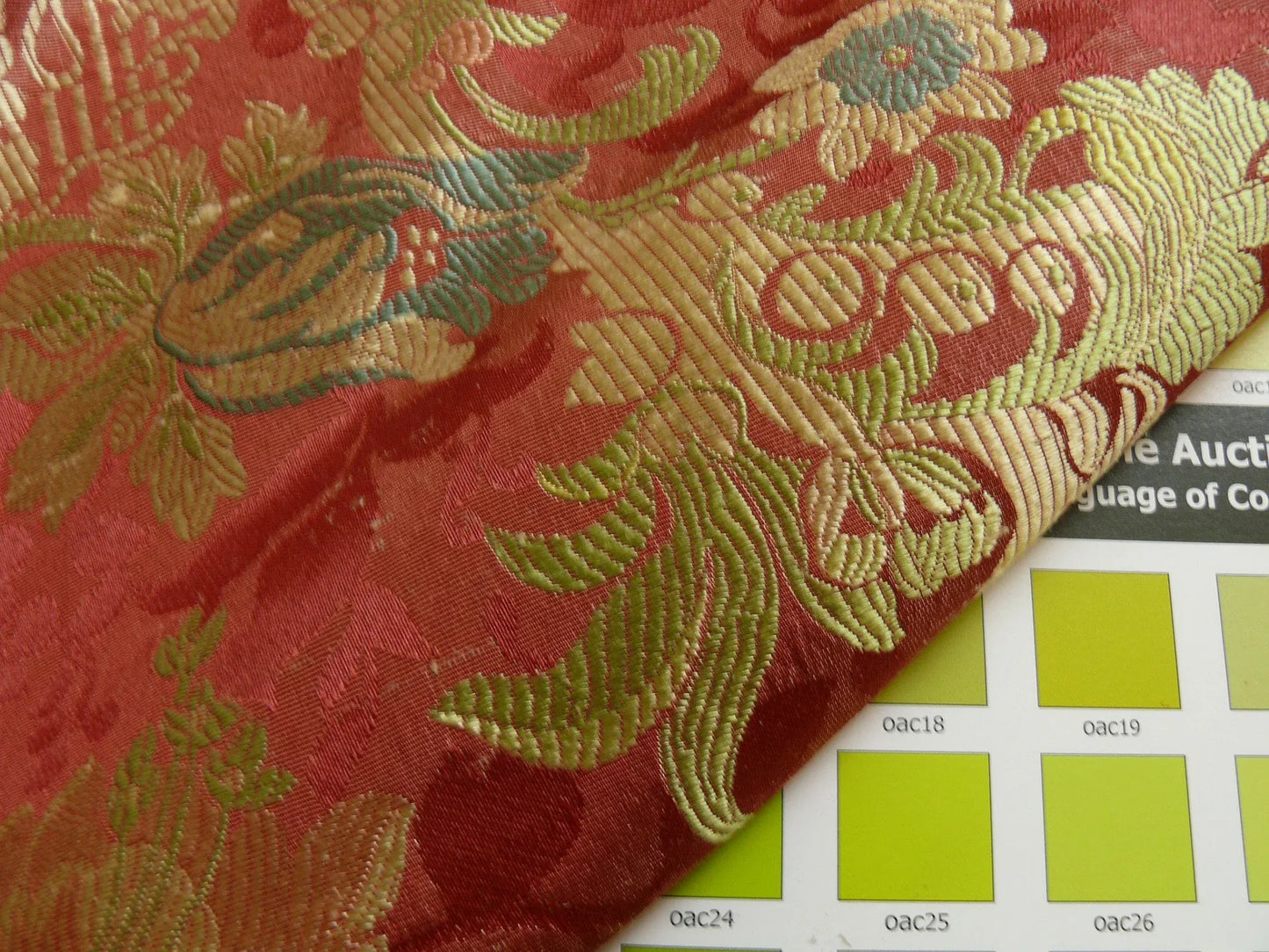 Scalamandre "louis XV" 100% Silk Lampas Multi On Deep Red Chinoserie Peony Cloud