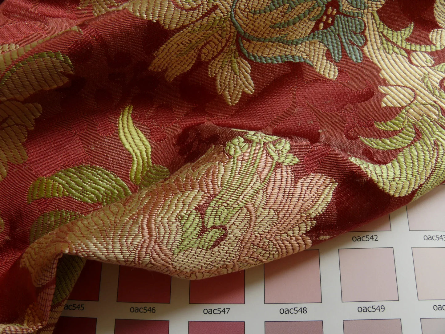 Scalamandre "louis XV" 100% Silk Lampas Multi On Deep Red Chinoserie Peony Cloud