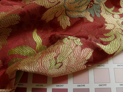 Scalamandre "louis XV" 100% Silk Lampas Multi On Deep Red Chinoserie Peony Cloud