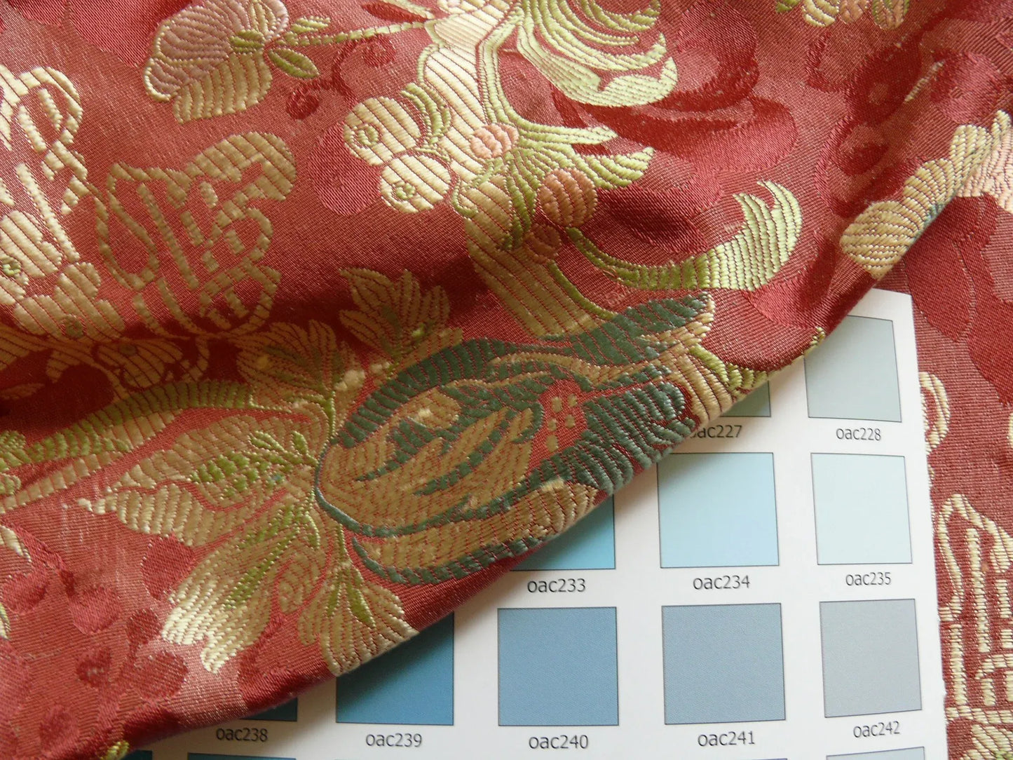 Scalamandre "louis XV" 100% Silk Lampas Multi On Deep Red Chinoserie Peony Cloud