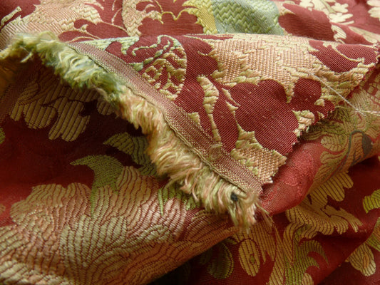 Scalamandre "louis XV" 100% Silk Lampas Multi On Deep Red Chinoserie Peony Cloud