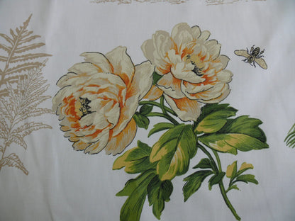 Thibaut Naples Mediterranean Nasturtium Rose Palm Tree Flowers Butterfly Dragonfly Bees Print Toile Cotton SATIN Orange