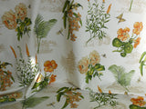 Thibaut Naples Mediterranean Nasturtium Rose Palm Tree Flowers Butterfly Dragonfly Bees Print Toile Cotton SATIN Orange