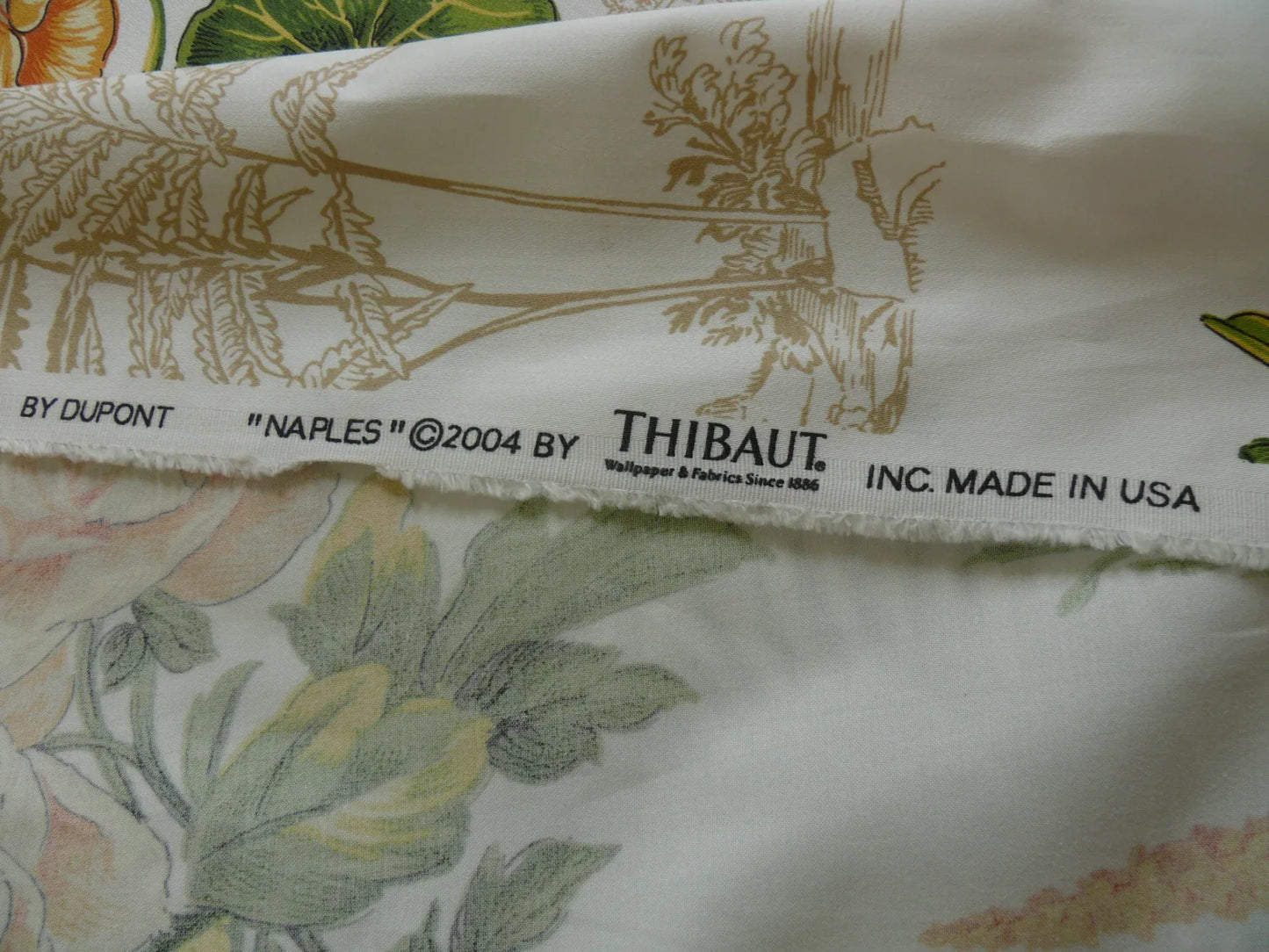 Thibaut Naples Mediterranean Nasturtium Rose Palm Tree Flowers Butterfly Dragonfly Bees Print Toile Cotton SATIN Orange