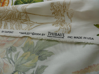 Thibaut Naples Mediterranean Nasturtium Rose Palm Tree Flowers Butterfly Dragonfly Bees Print Toile Cotton SATIN Orange