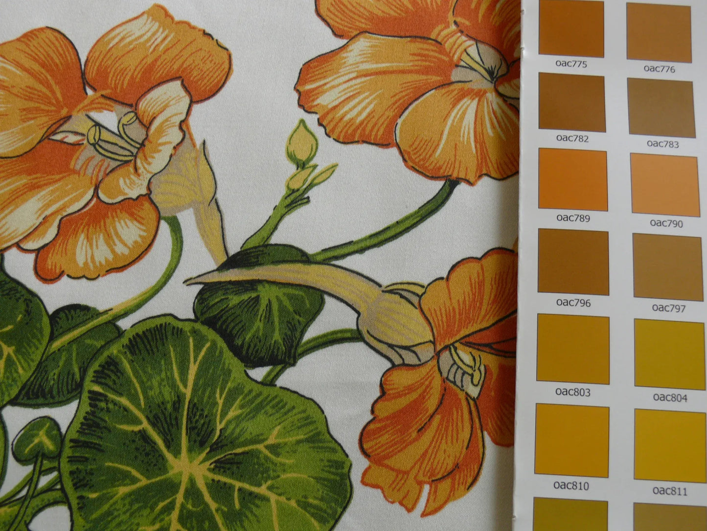 Thibaut Naples Mediterranean Nasturtium Rose Palm Tree Flowers Butterfly Dragonfly Bees Print Toile Cotton SATIN Orange