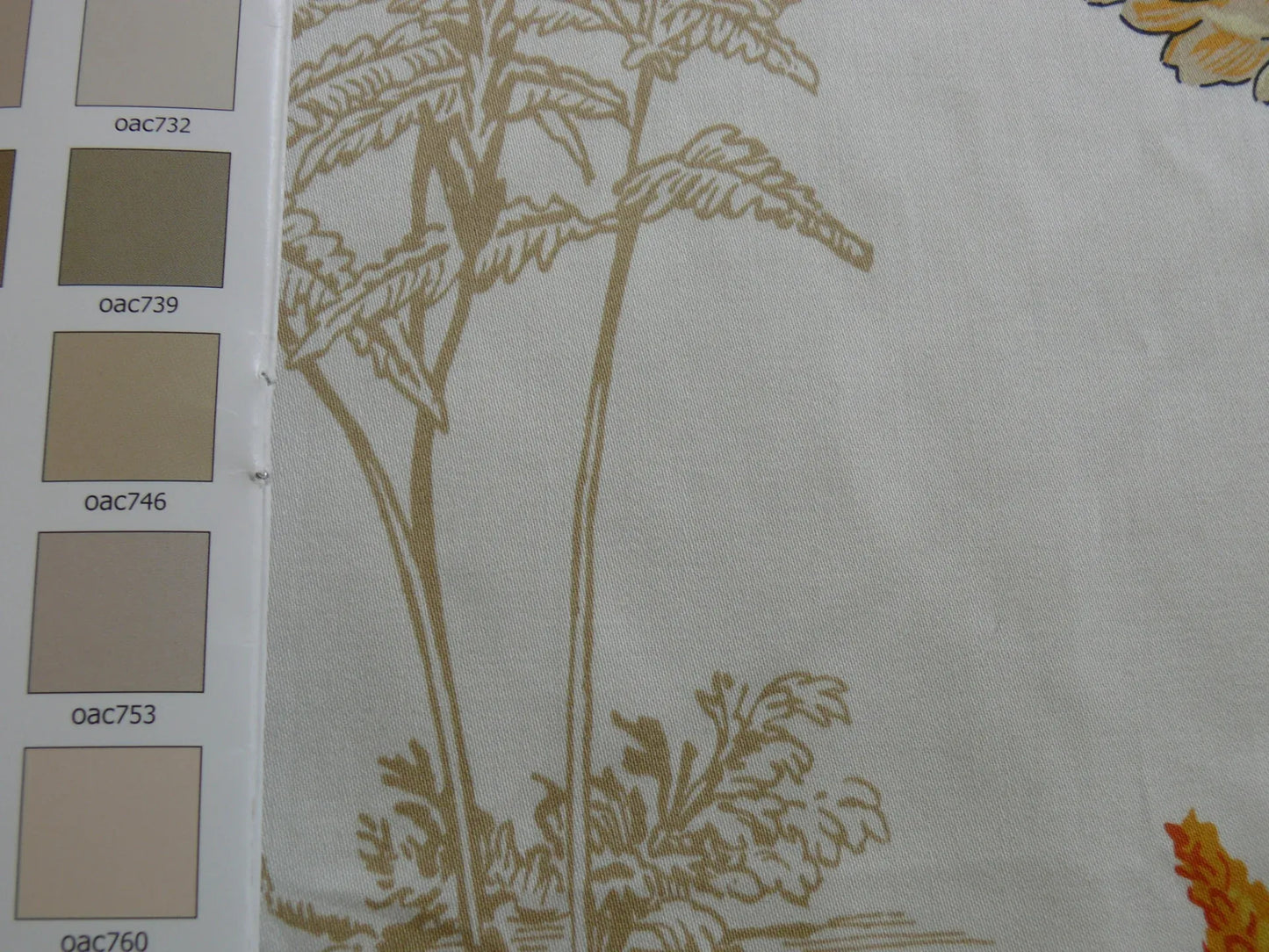 Thibaut Naples Mediterranean Nasturtium Rose Palm Tree Flowers Butterfly Dragonfly Bees Print Toile Cotton SATIN Orange