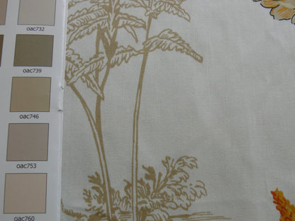 Thibaut Naples Mediterranean Nasturtium Rose Palm Tree Flowers Butterfly Dragonfly Bees Print Toile Cotton SATIN Orange