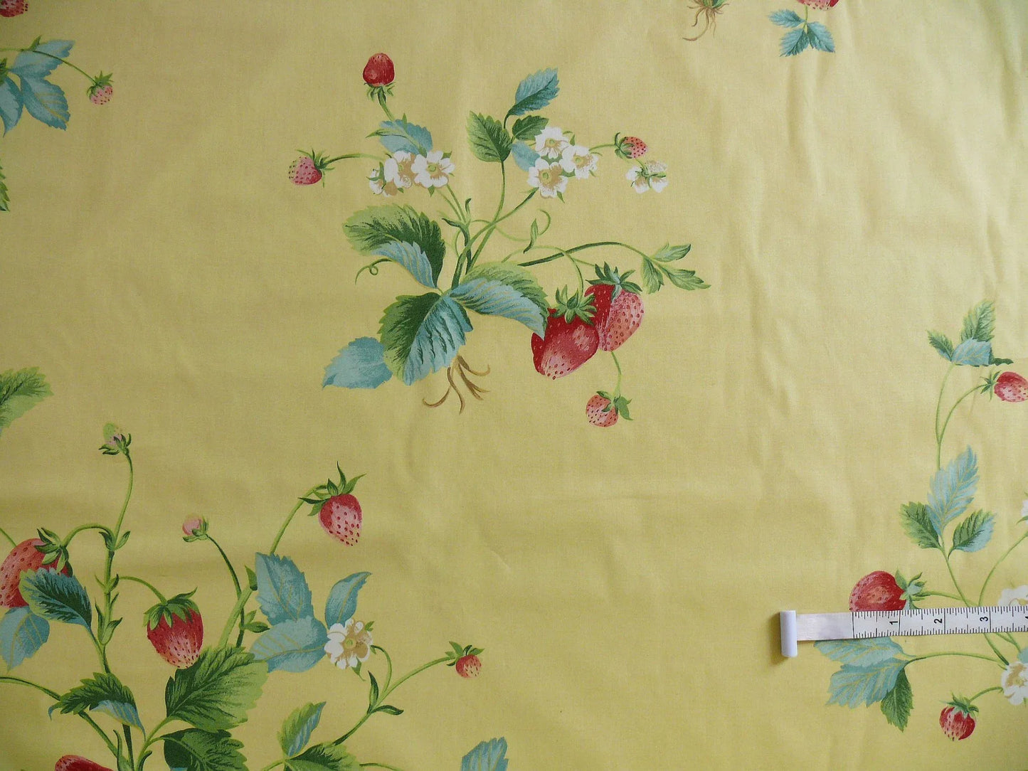 Stroheim &amp; Romann Louisa Strawberry Print Butter Yellow Pink Red Delicious Delicate