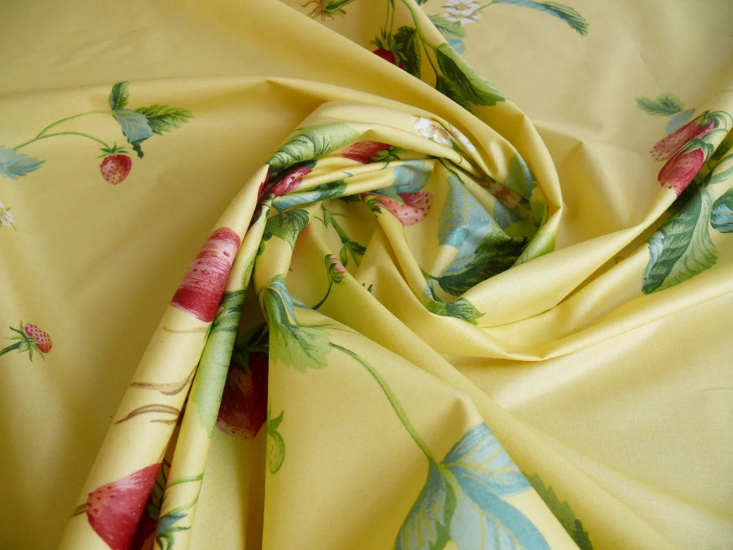 Stroheim &amp; Romann Louisa Strawberry Print Butter Yellow Pink Red Delicious Delicate