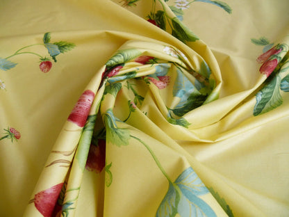 Stroheim &amp; Romann Louisa Strawberry Print Butter Yellow Pink Red Delicious Delicate