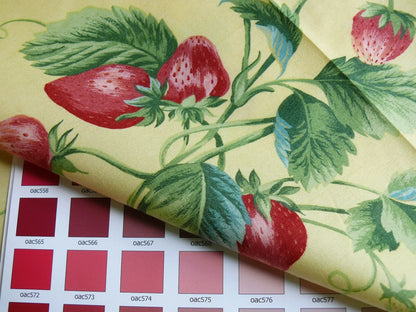 Stroheim &amp; Romann Louisa Strawberry Print Butter Yellow Pink Red Delicious Delicate