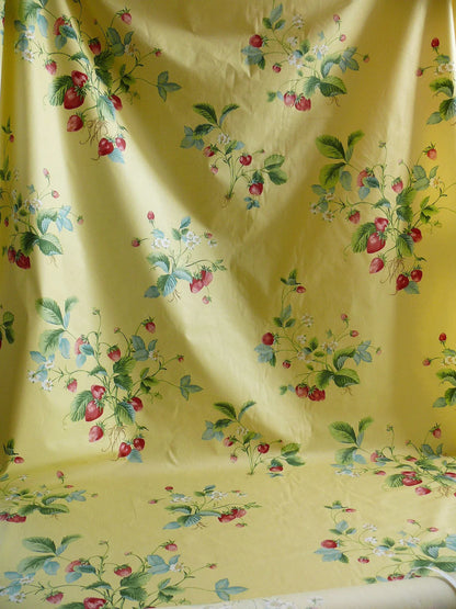 Stroheim &amp; Romann Louisa Strawberry Print Butter Yellow Pink Red Delicious Delicate