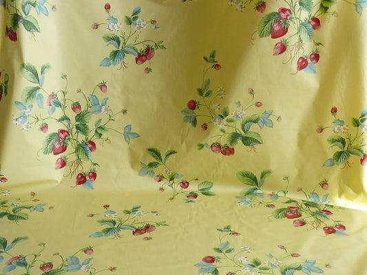 Stroheim &amp; Romann Louisa Strawberry Print Butter Yellow Pink Red Delicious Delicate