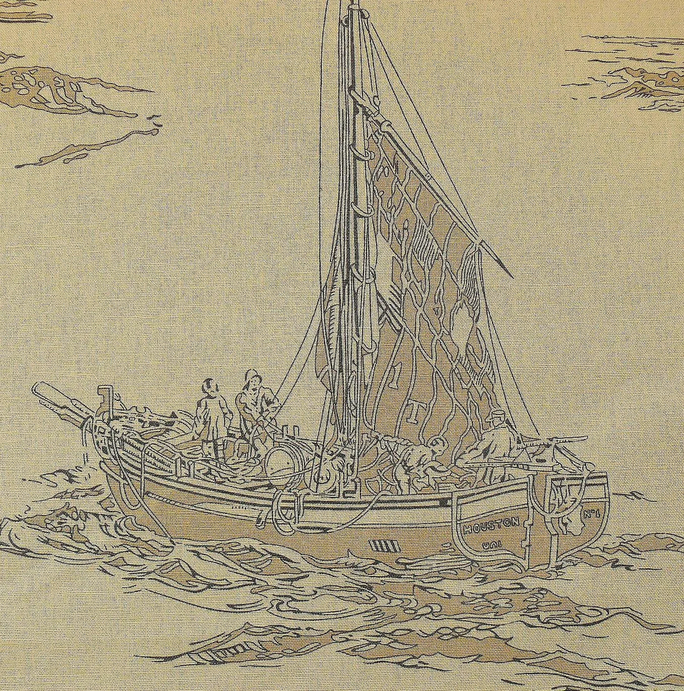 by yard Summer Hill "mariner Toile" Linen Black Natural Nautical Toile Boats Ship MSRPUSD 248/y