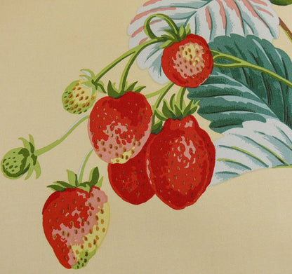 Brunschwig &amp; Fils Strawberry Fayer Print Butter Yellow Pink Red Delicious