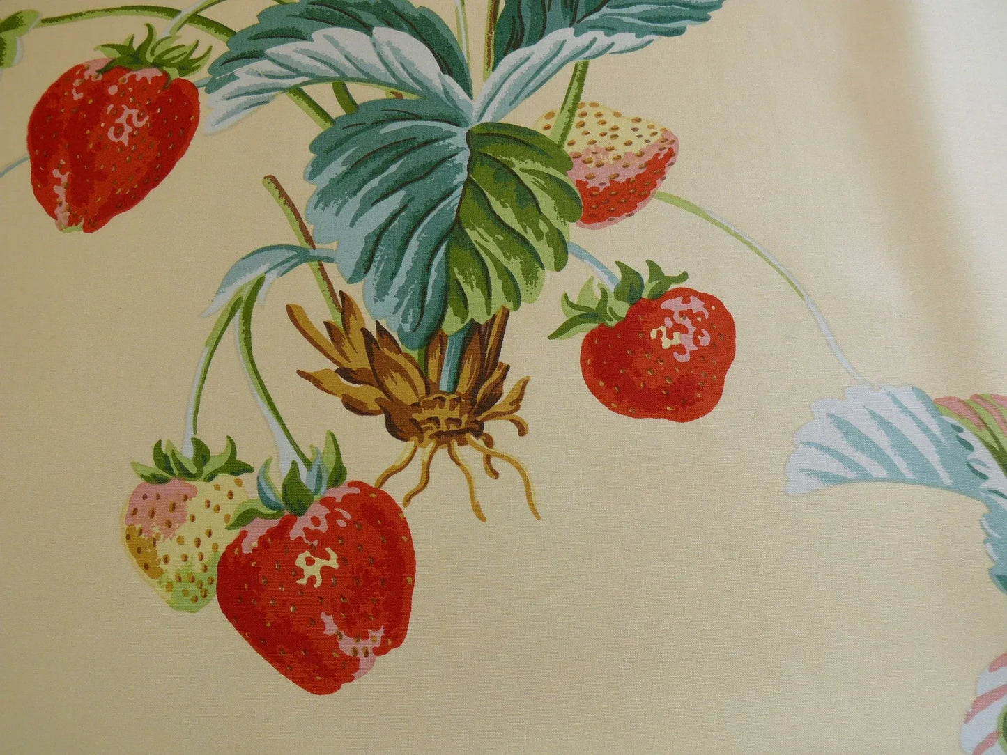 Brunschwig &amp; Fils Strawberry Fayer Print Butter Yellow Pink Red Delicious
