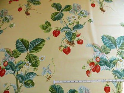 Brunschwig &amp; Fils Strawberry Fayer Print Butter Yellow Pink Red Delicious