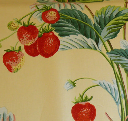 Brunschwig &amp; Fils Strawberry Fayer Print Butter Yellow Pink Red Delicious