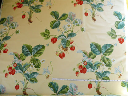 Brunschwig &amp; Fils Strawberry Fayer Print Butter Yellow Pink Red Delicious